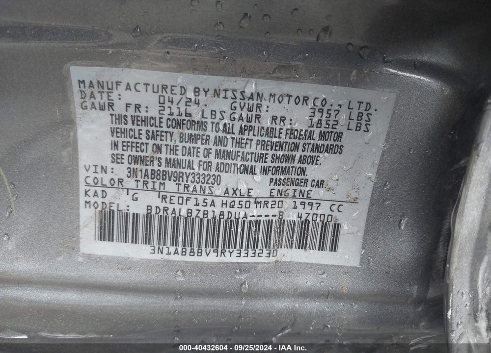 2024 NISSAN SENTRA S XTRONIC CVT VIN: 3N1AB8BV9RY333230
