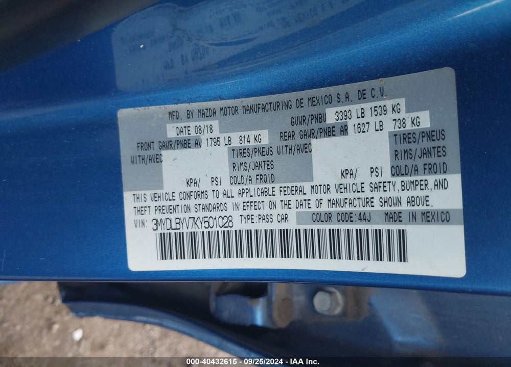 2019 TOYOTA YARIS L VIN: 3MYDLBYV7KY501028