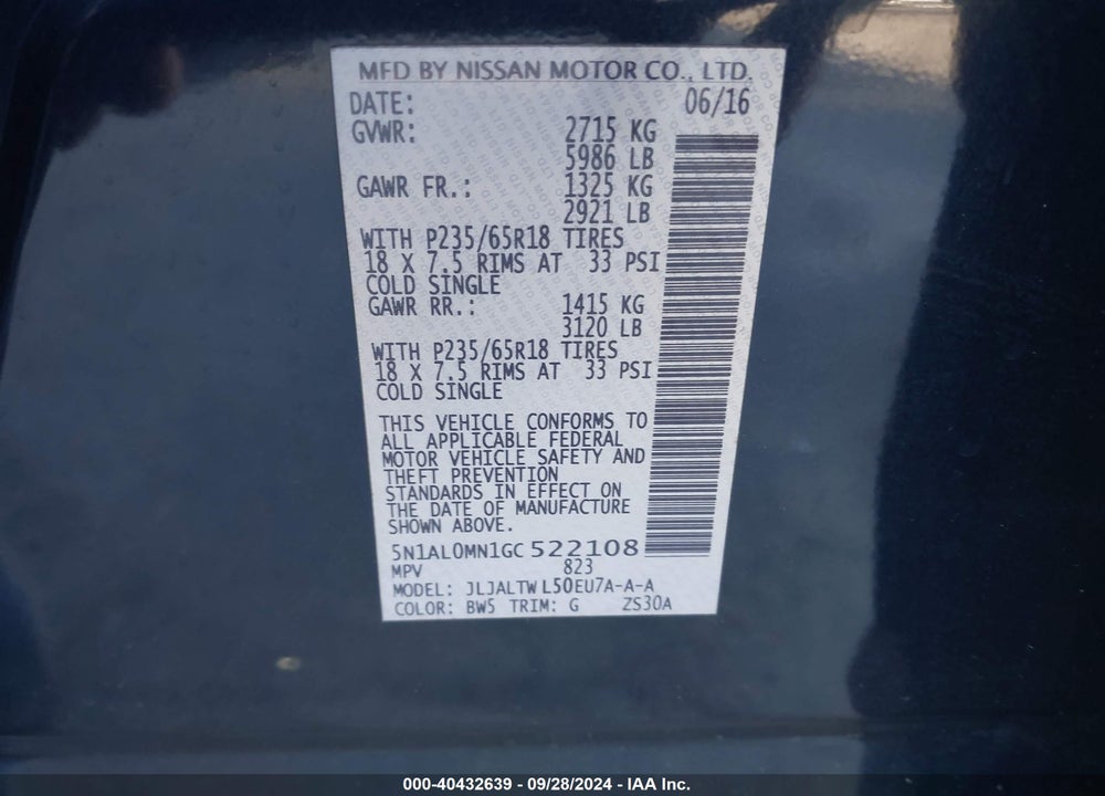 2016 INFINITI QX60 VIN: 5N1AL0MN1GC522108