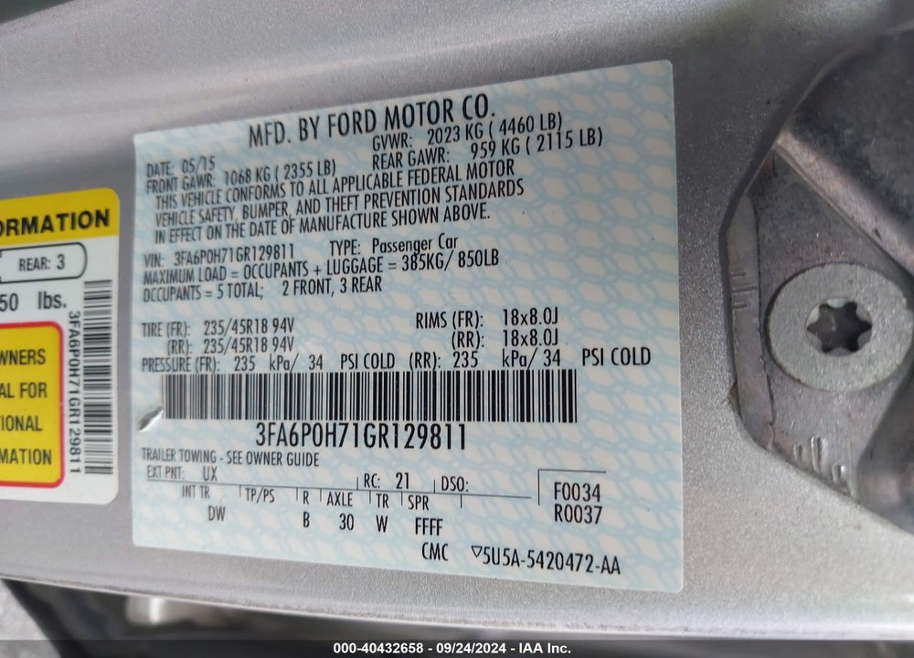 2016 FORD FUSION SE VIN: 3FA6P0H71GR129811