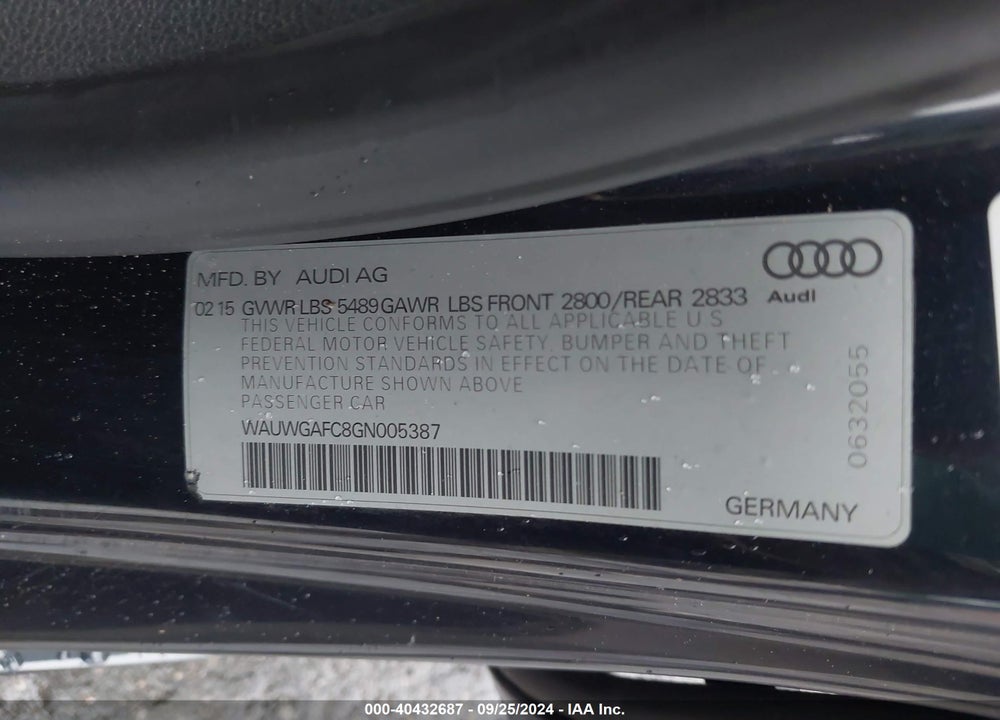 2016 AUDI A7 3.0T PREMIUM PLUS VIN: WAUWGAFC8GN005387