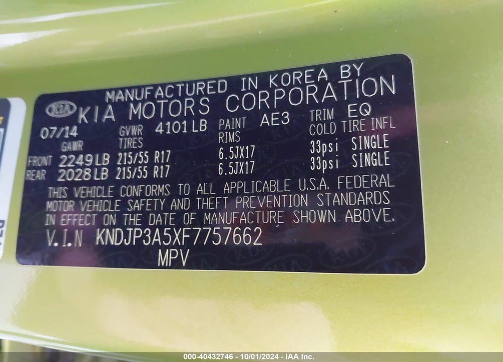 2015 KIA SOUL VIN: KNDJP3A5XF7757662