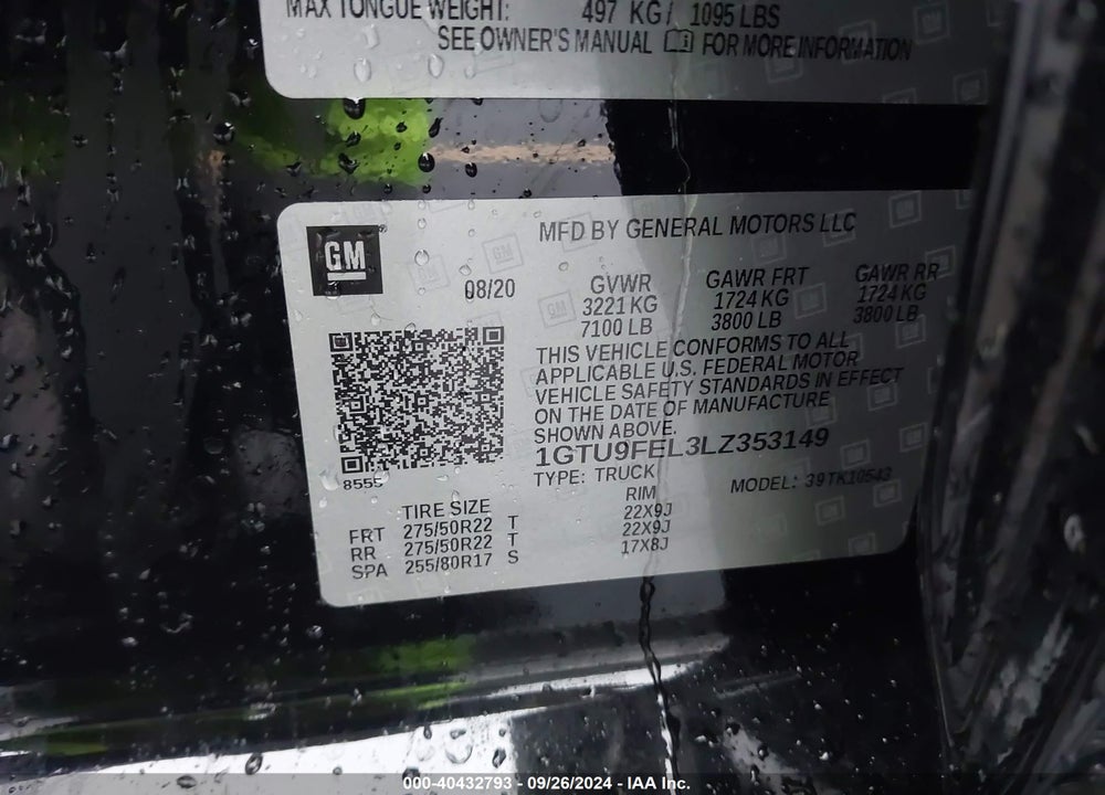 2020 GMC SIERRA 1500 4WD SHORT BOX DENALI VIN: 1GTU9FEL3LZ353149