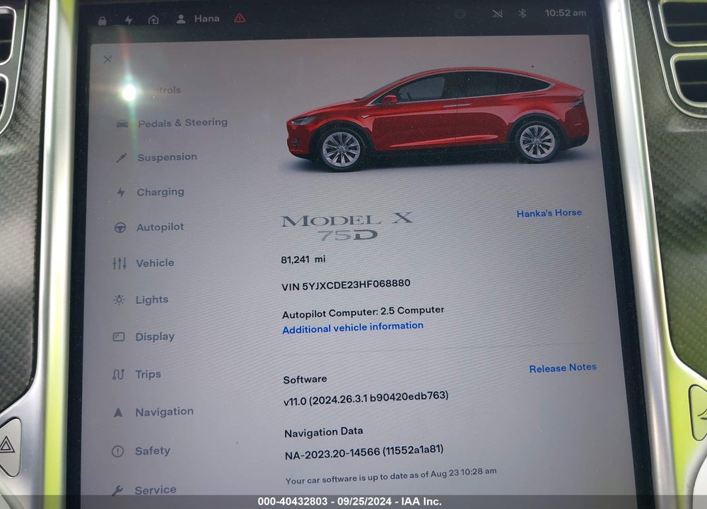 2017 TESLA MODEL X 100D/75D/90D VIN: 5YJXCDE23HF068880