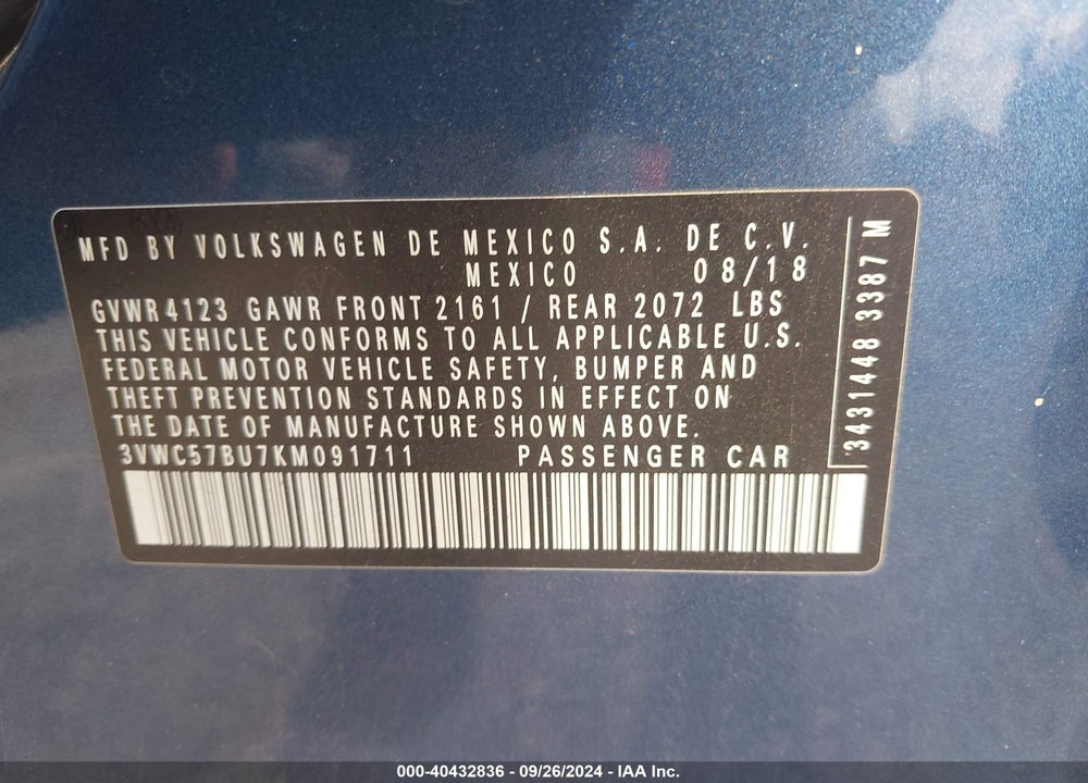 2019 VOLKSWAGEN JETTA 1.4T R-LINE/1.4T S/1.4T SE VIN: 3VWC57BU7KM091711
