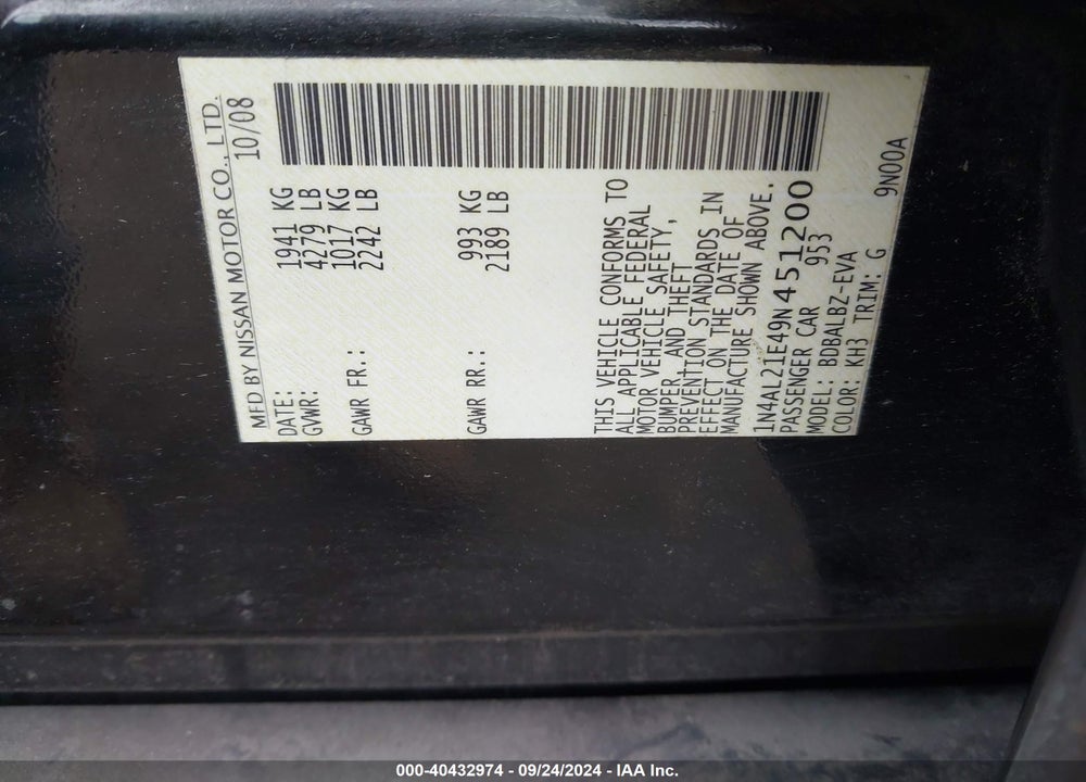 2009 NISSAN ALTIMA 2.5 S VIN: 1N4AL21E49N451200