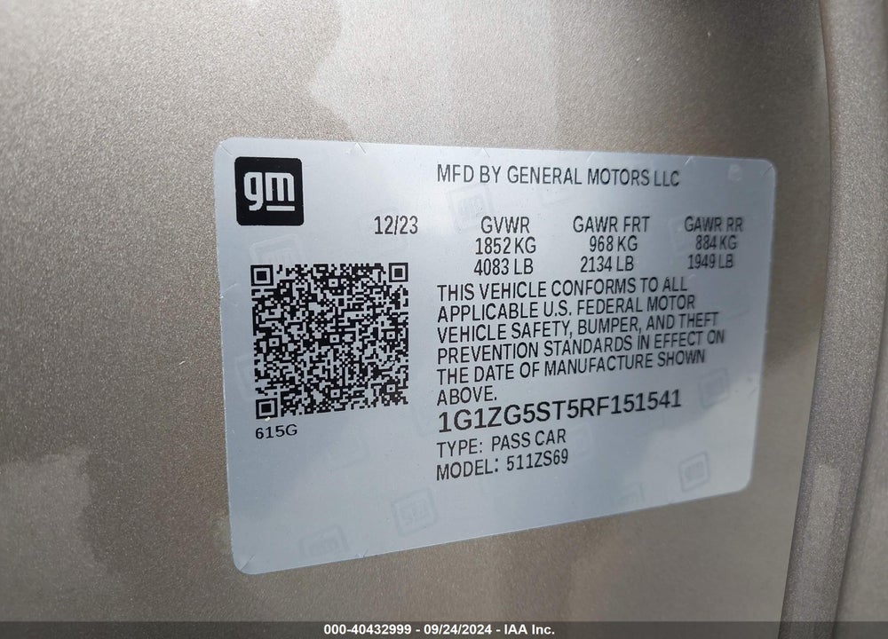 2024 CHEVROLET MALIBU FWD RS VIN: 1G1ZG5ST5RF151541