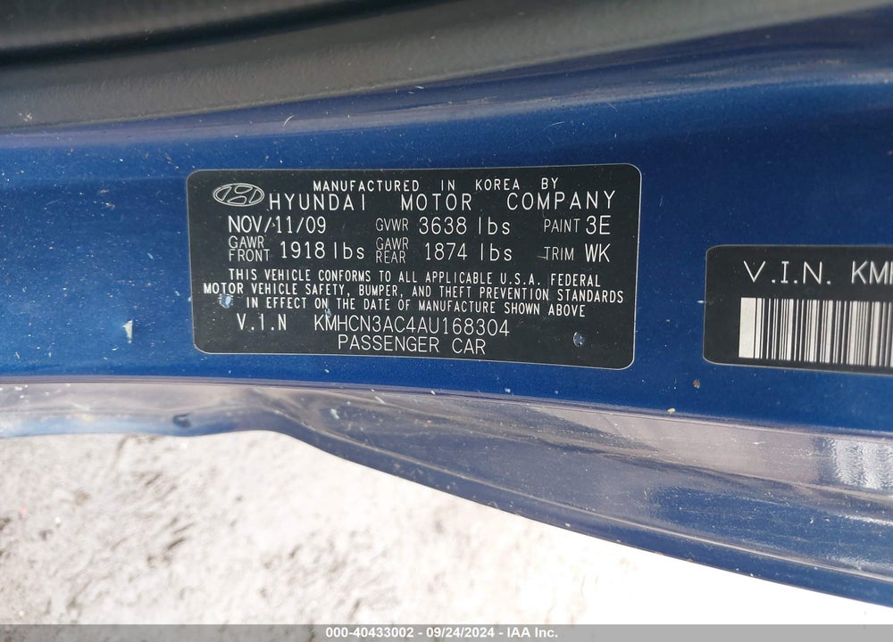 2010 HYUNDAI ACCENT SE VIN: KMHCN3AC4AU168304