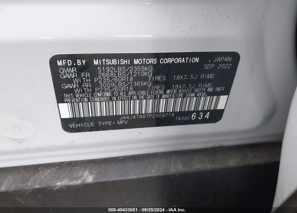2023 MITSUBISHI OUTLANDER ES 2.5 S-AWC VIN: JA4J4TA87PZ009714