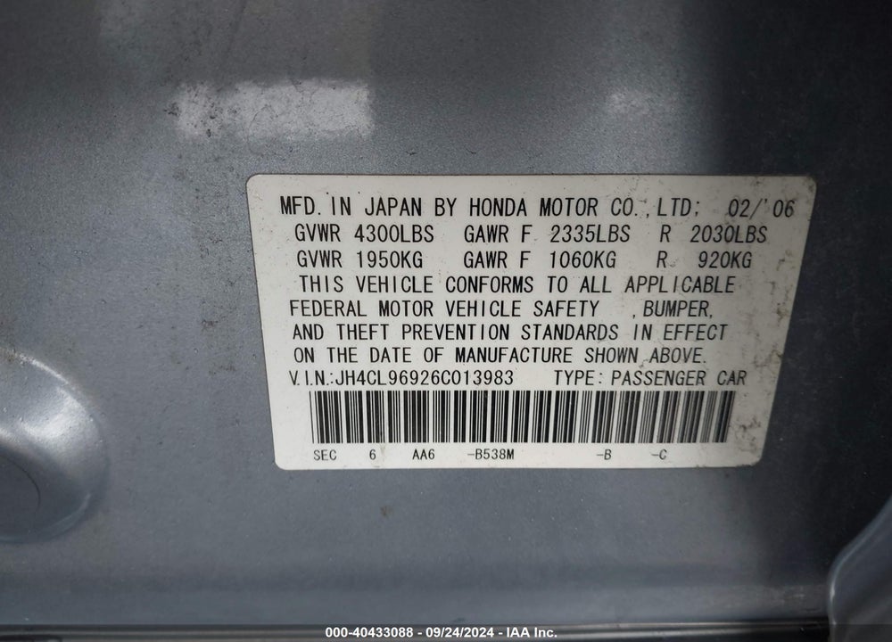 2006 ACURA TSX VIN: JH4CL96926C013983