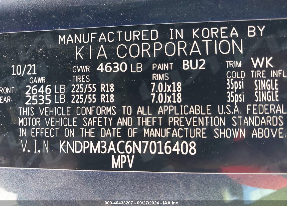 2022 KIA SPORTAGE LX VIN: KNDPM3AC6N7016408