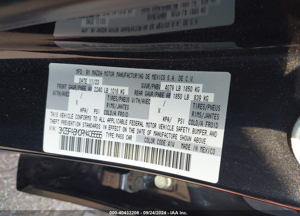 2024 MAZDA 3 2.5 S SELECT SPORT VIN: 3MZBPABM0RM406555