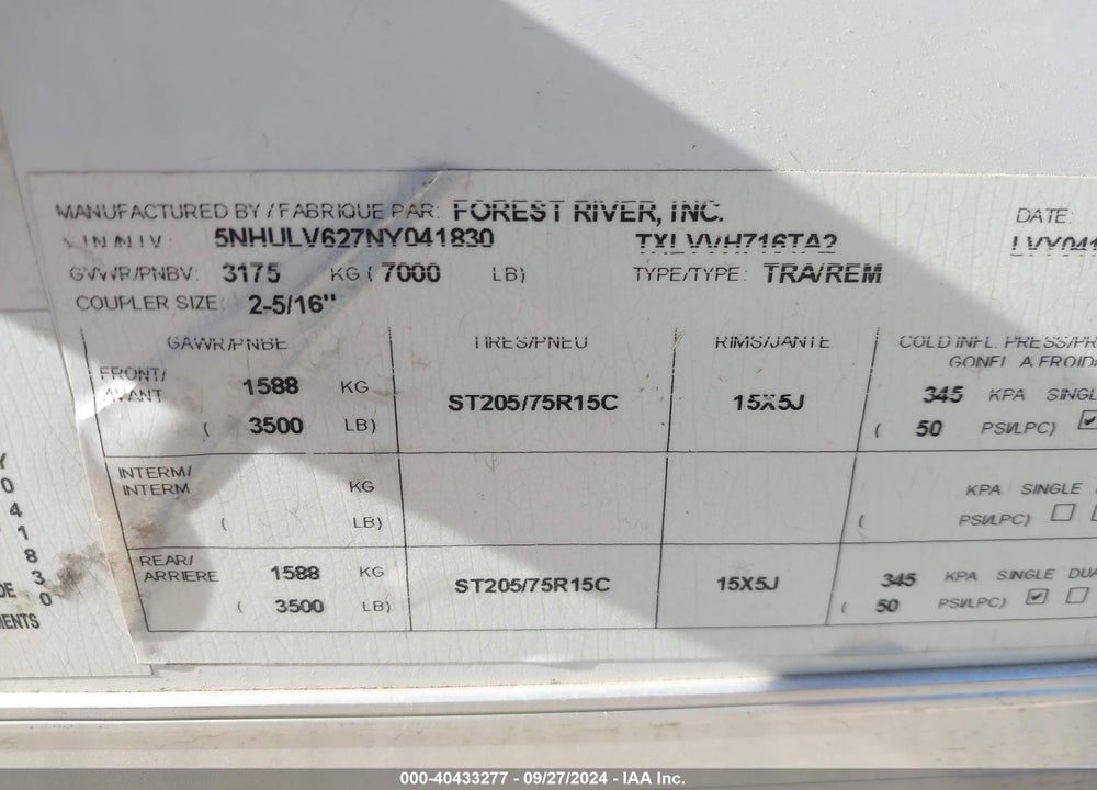 2022 CONTINENTAL TXL VIN: 5NHULV627NY041830