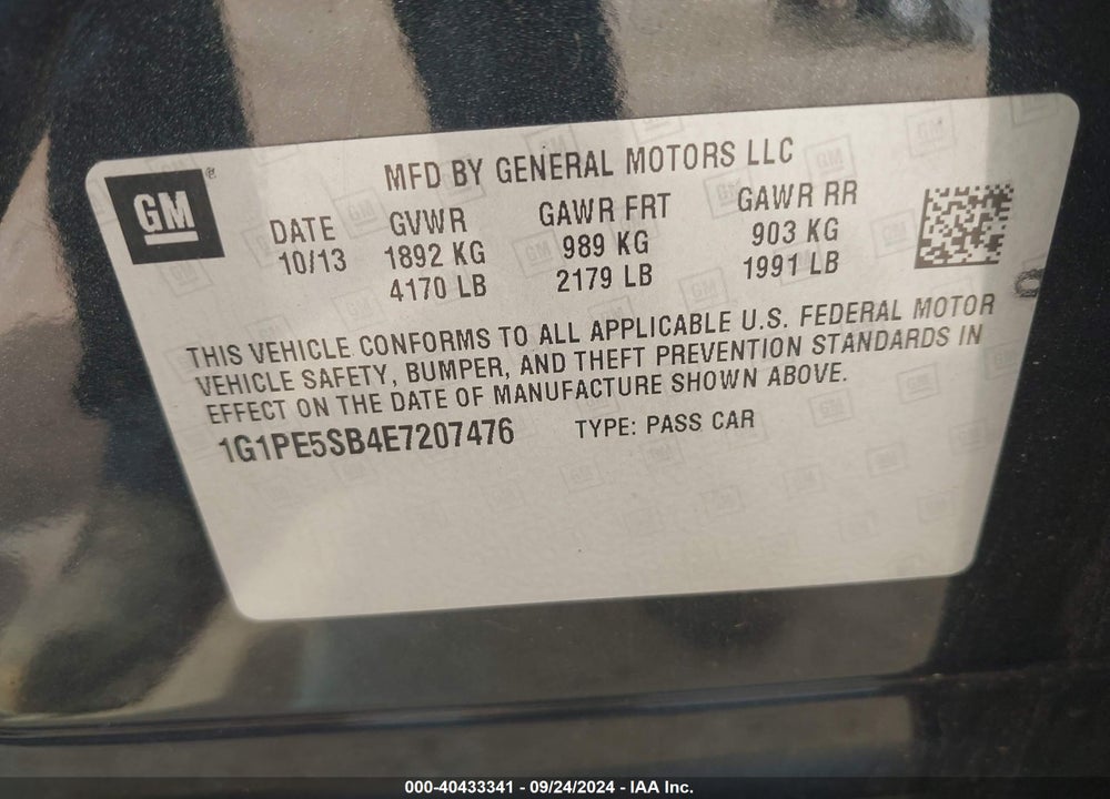 2014 CHEVROLET CRUZE 2LT AUTO VIN: 1G1PE5SB4E7207476