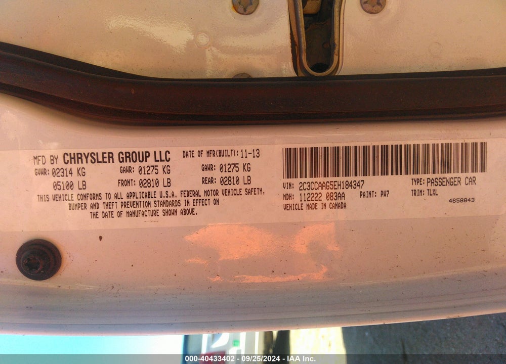 2014 CHRYSLER 300 VIN: 2C3CCAAG5EH184347