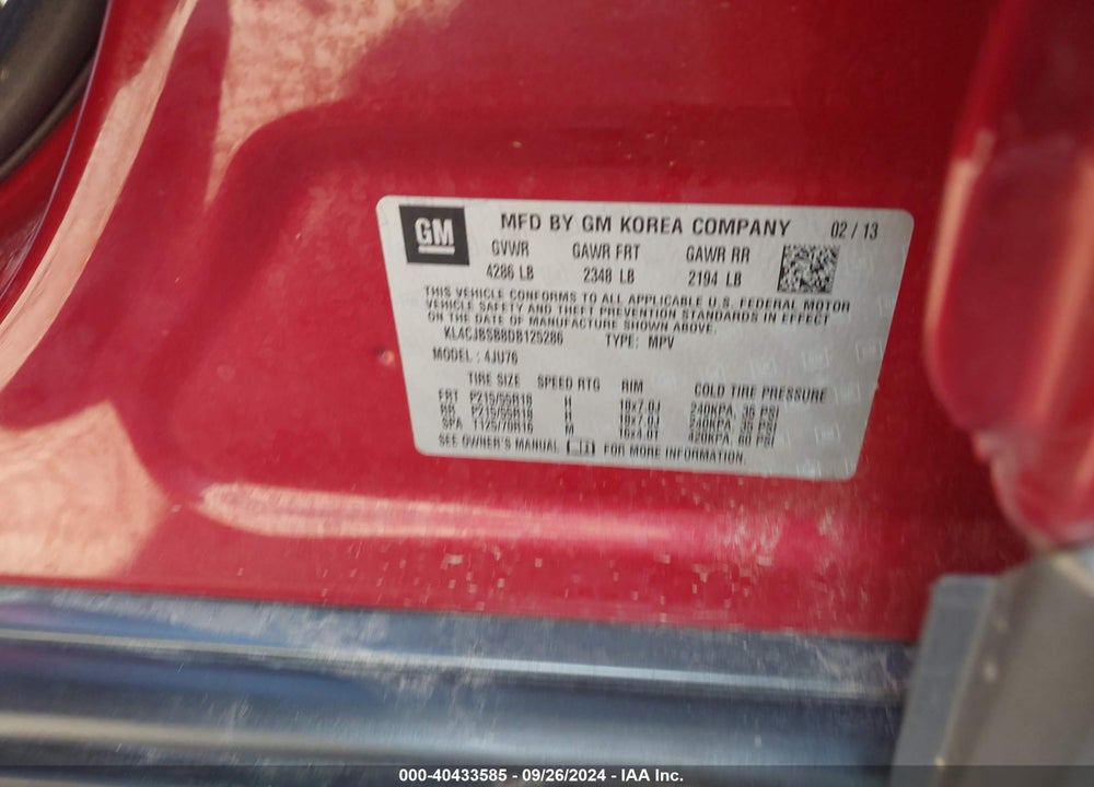 2013 BUICK ENCORE CONVENIENCE VIN: KL4CJBSB8DB125286