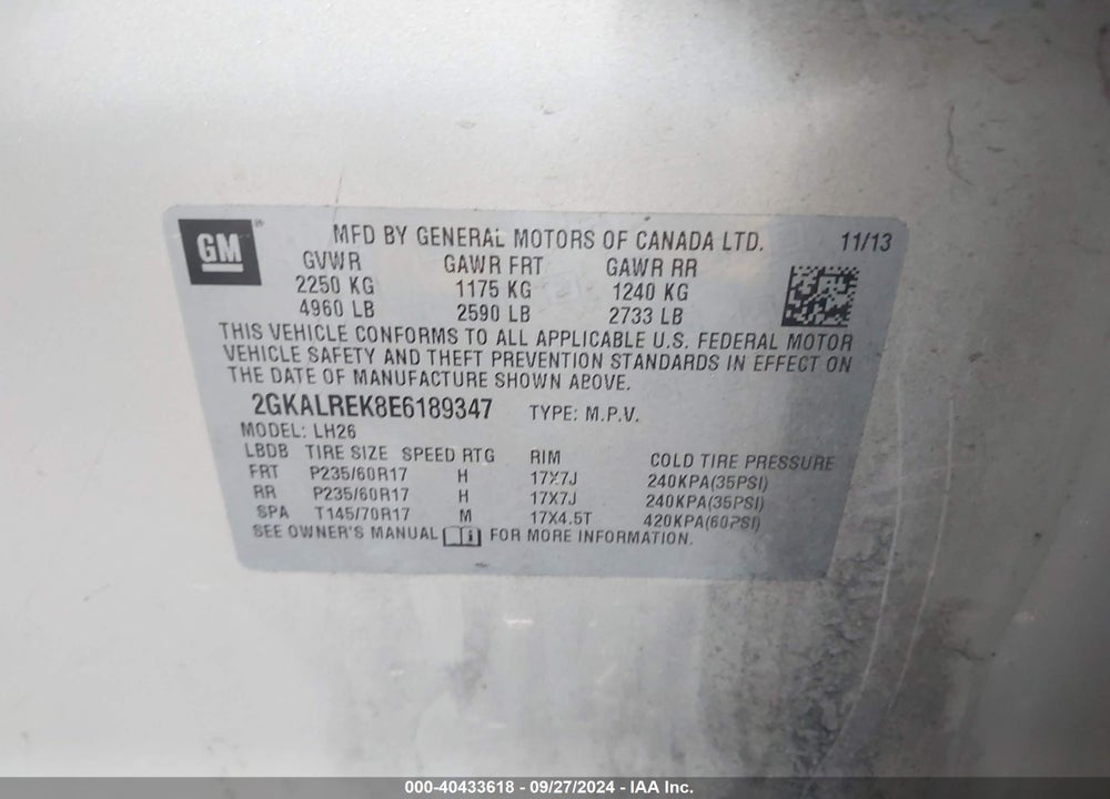 2014 GMC TERRAIN SLE-2 VIN: 2GKALREK8E6189347