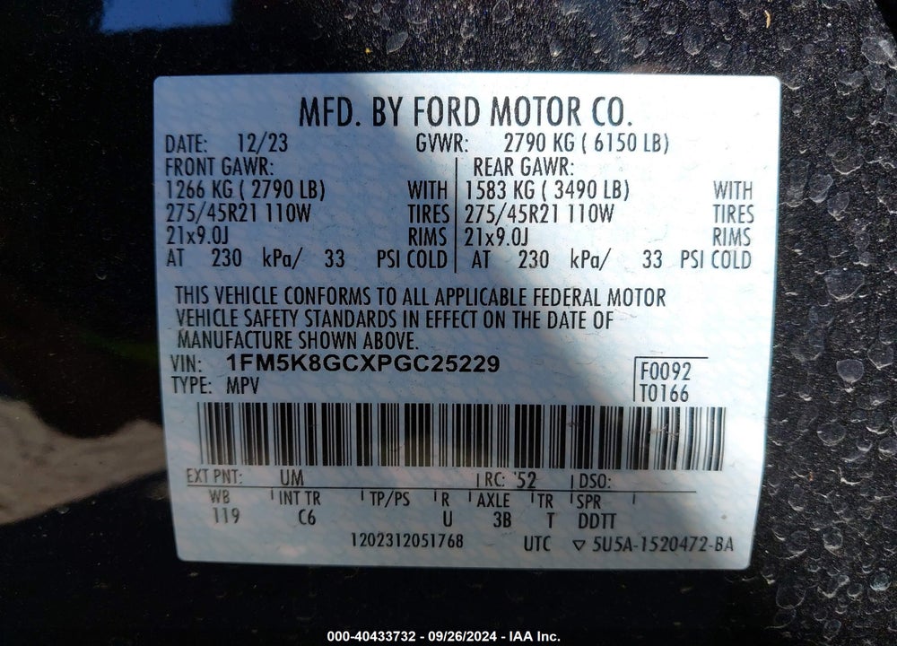2023 FORD EXPLORER ST VIN: 1FM5K8GCXPGC25229