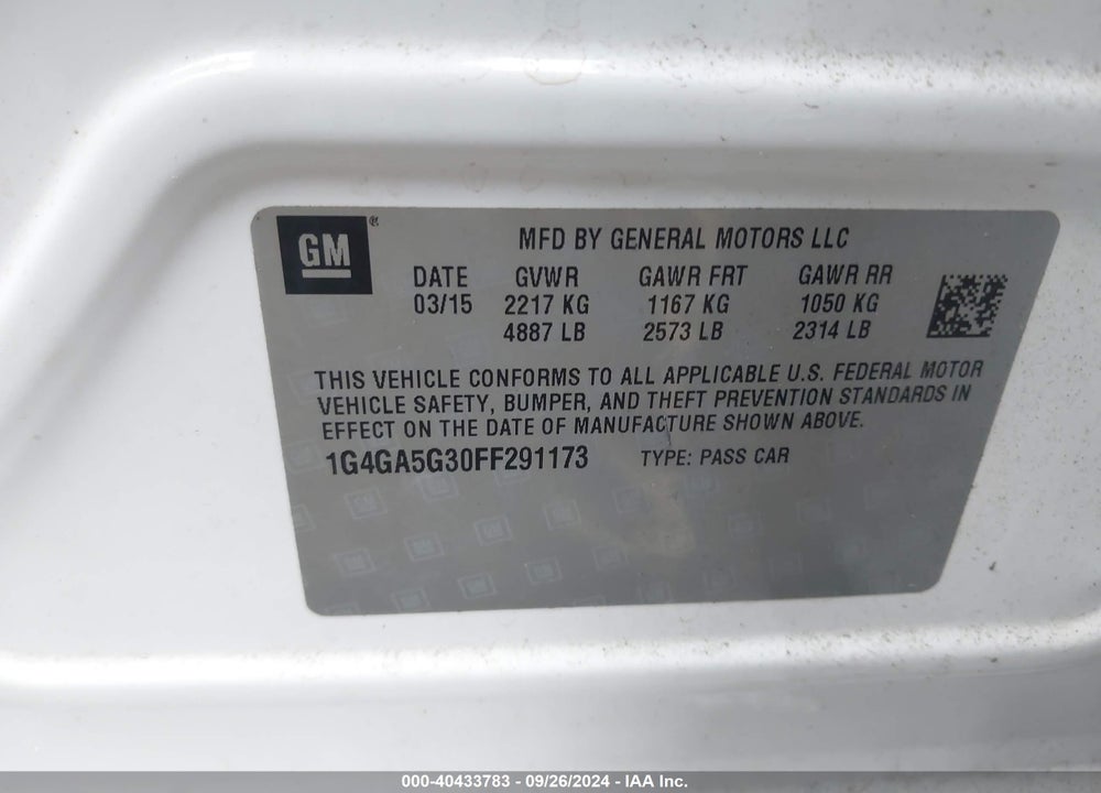 2015 BUICK LACROSSE VIN: 1G4GA5G30FF291173