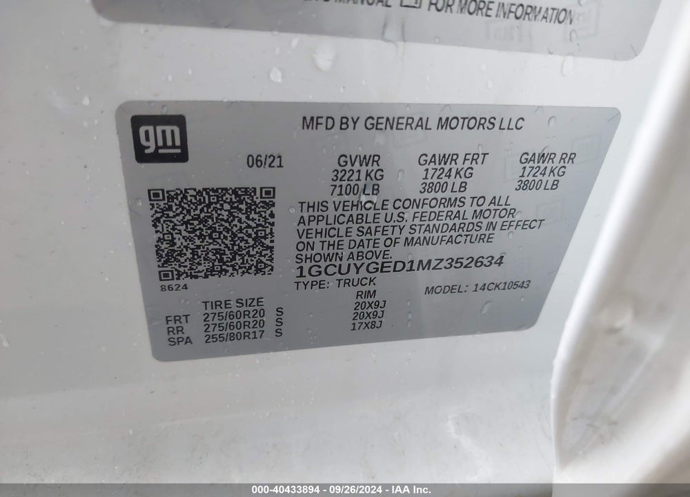 2021 CHEVROLET SILVERADO 1500 4WD SHORT BED LTZ VIN: 1GCUYGED1MZ352634