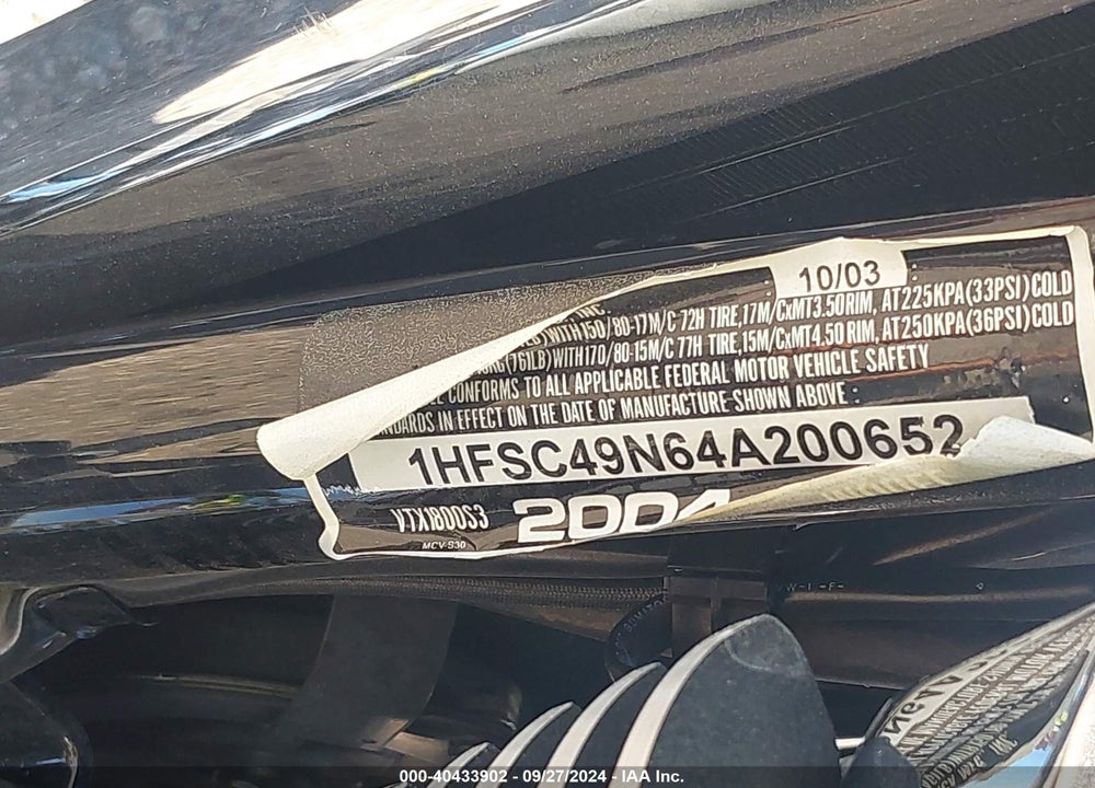 2004 HONDA VTX1800 S3 VIN: 1HFSC49N64A200652