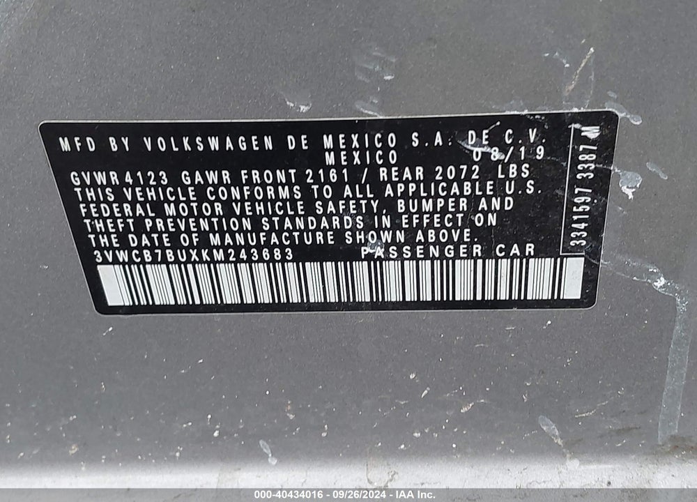 2019 VOLKSWAGEN JETTA 1.4T R-LINE/1.4T S/1.4T SE VIN: 3VWCB7BUXKM243683