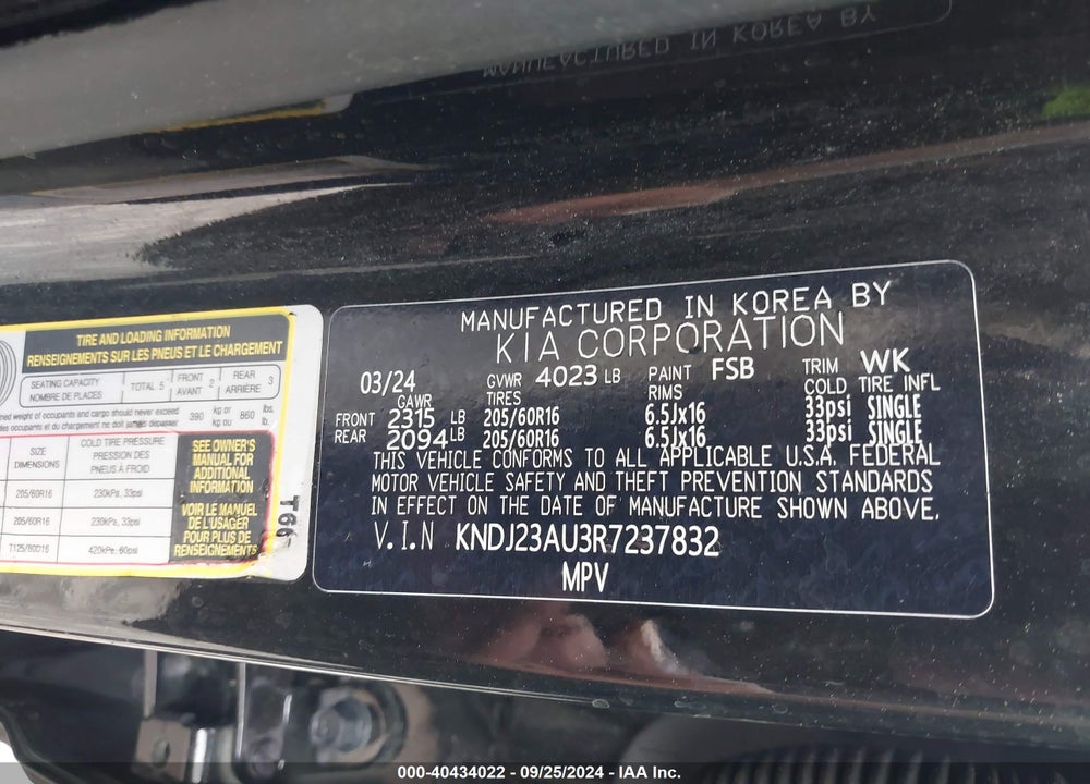2024 KIA SOUL LX VIN: KNDJ23AU3R7237832