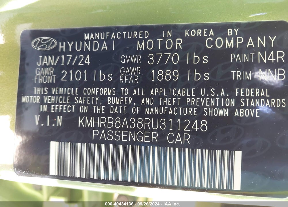 2024 HYUNDAI VENUE SE VIN: KMHRB8A38RU311248
