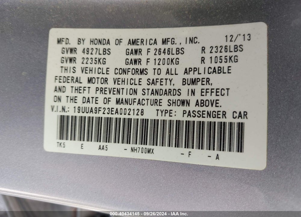 2014 ACURA TL 3.7 VIN: 19UUA9F23EA002128