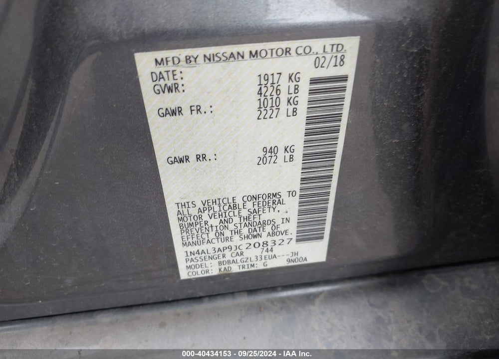 2018 NISSAN ALTIMA 2.5 S VIN: 1N4AL3AP9JC208327