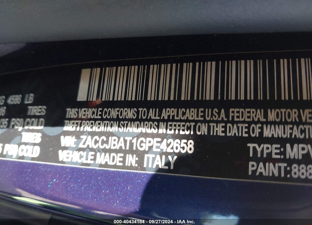 2016 JEEP RENEGADE SPORT VIN: ZACCJBAT1GPE42658