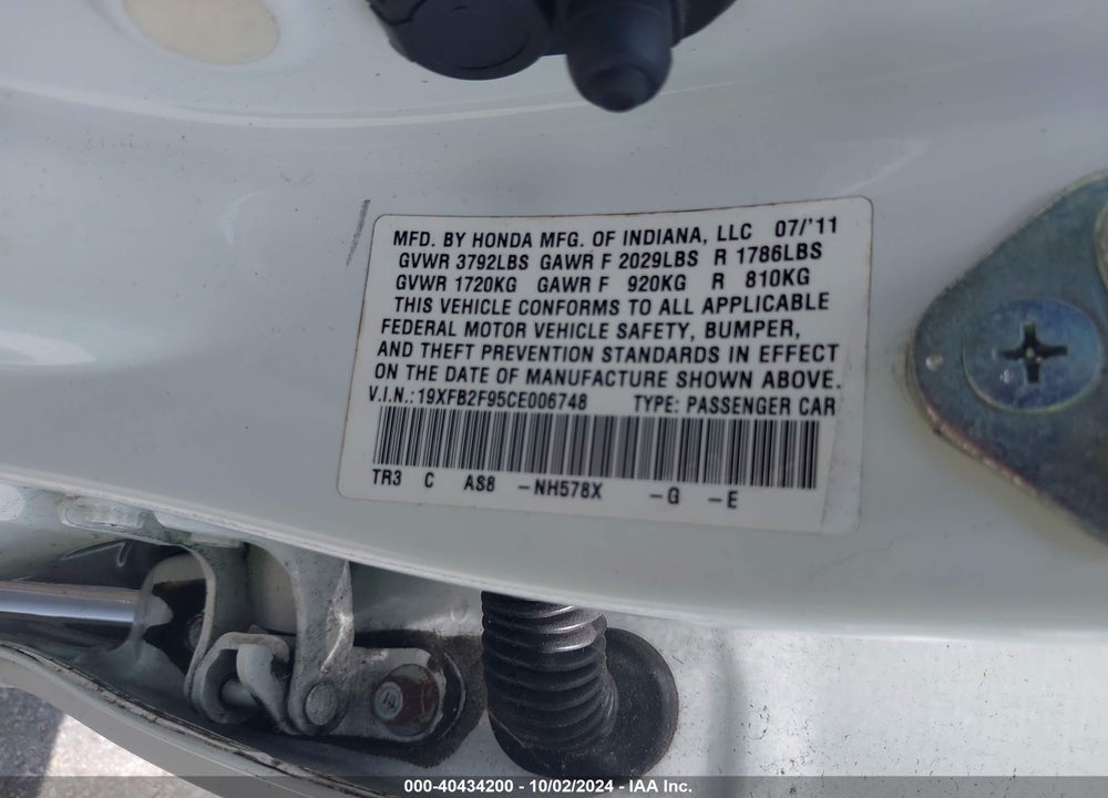 2012 HONDA CIVIC EX-L VIN: 19XFB2F95CE006748