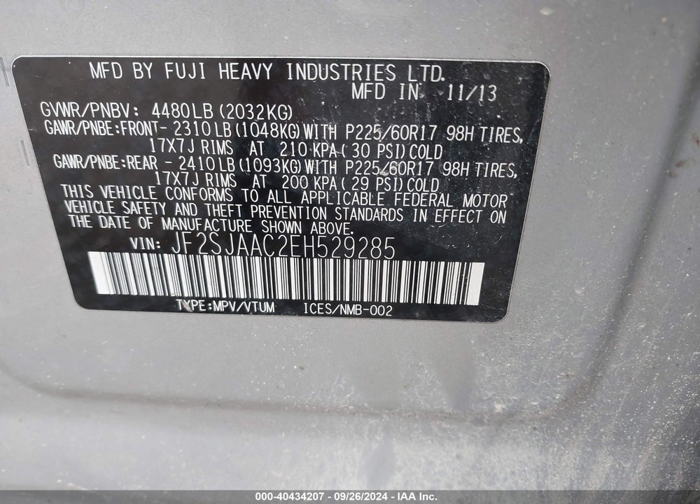 2014 SUBARU FORESTER 2.5I VIN: JF2SJAAC2EH529285