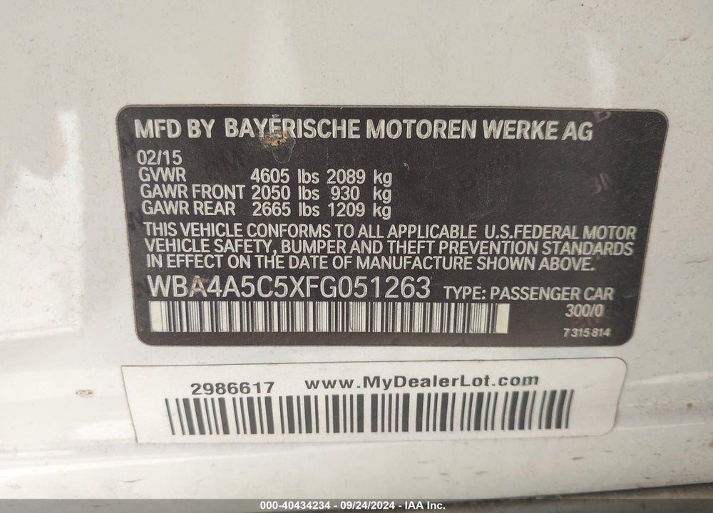 2015 BMW 428 GRAN COUPE VIN: WBA4A5C5XFG051263