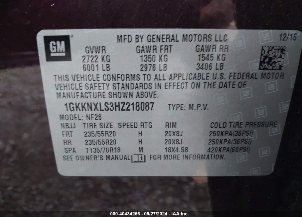2017 GMC ACADIA DENALI VIN: 1GKKNXLS3HZ218087