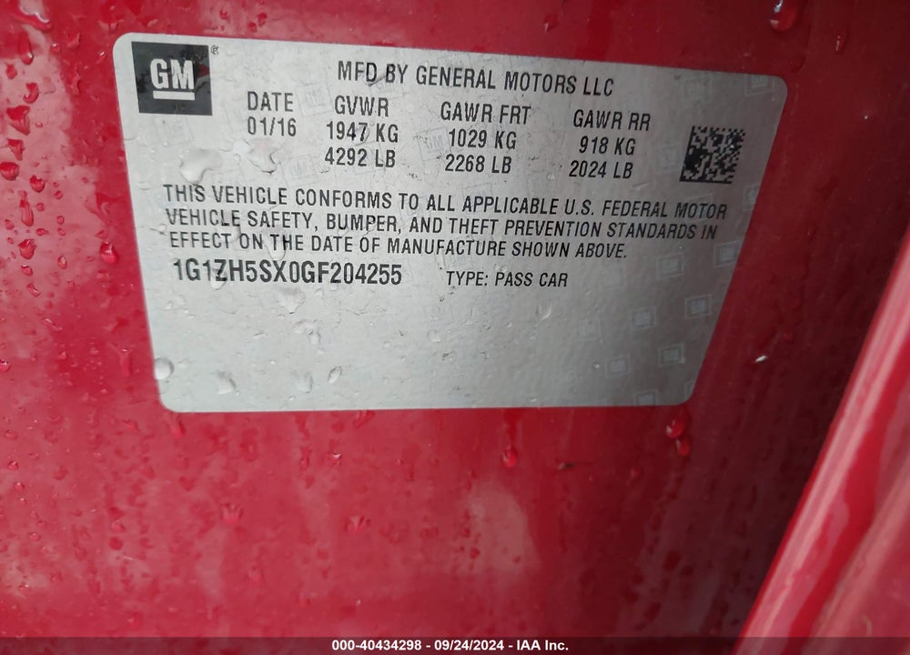 2016 CHEVROLET MALIBU PREMIER VIN: 1G1ZH5SX0GF204255