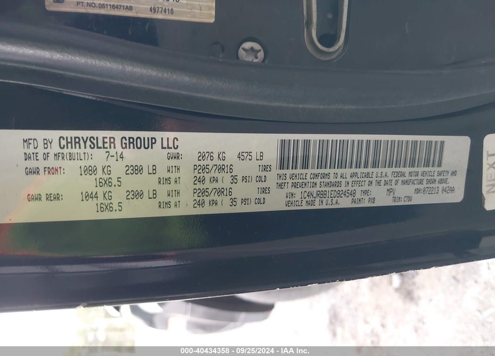 2014 JEEP PATRIOT SPORT VIN: 1C4NJRBB1ED924548