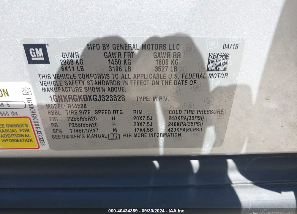 2016 CHEVROLET TRAVERSE 1LT VIN: 1GNKRGKDXGJ323328