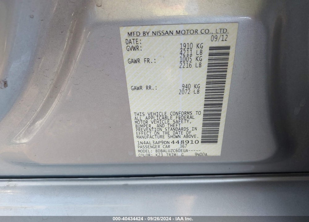 2013 NISSAN ALTIMA 2.5 SV VIN: 1N4AL3AP9DN448910