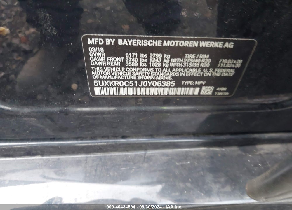 2018 BMW X5 XDRIVE35I VIN: 5UXKR0C51J0Y06385