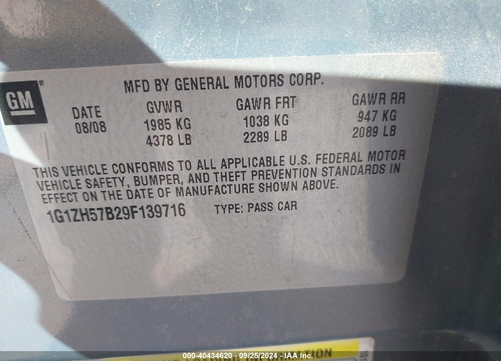 2009 CHEVROLET MALIBU LT VIN: 1G1ZH57B29F139716