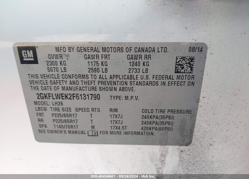 2015 GMC TERRAIN SLE-2 VIN: 2GKFLWEK2F6131790