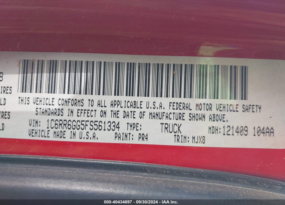 2015 RAM 1500 BIG HORN VIN: 1C6RR6GG5FS561334
