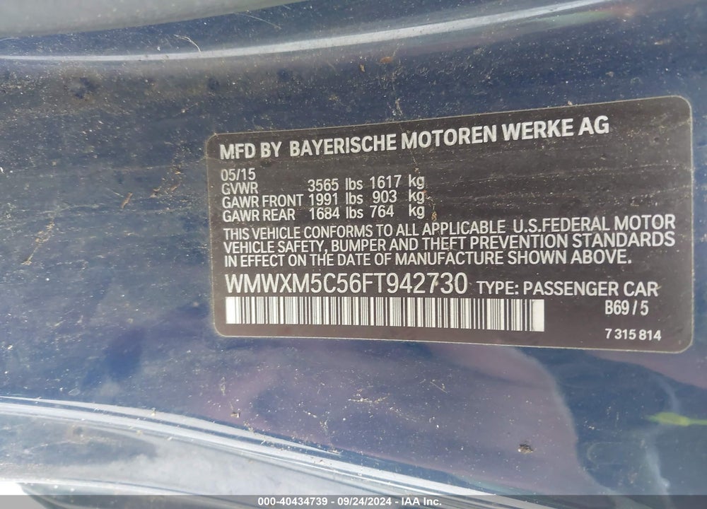 2015 MINI HARDTOP COOPER VIN: WMWXM5C56FT942730