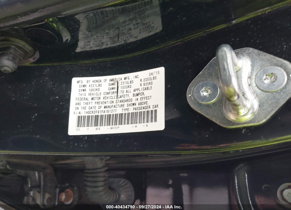 2015 HONDA ACCORD EX-L VIN: 1HGCR2F81FA161277
