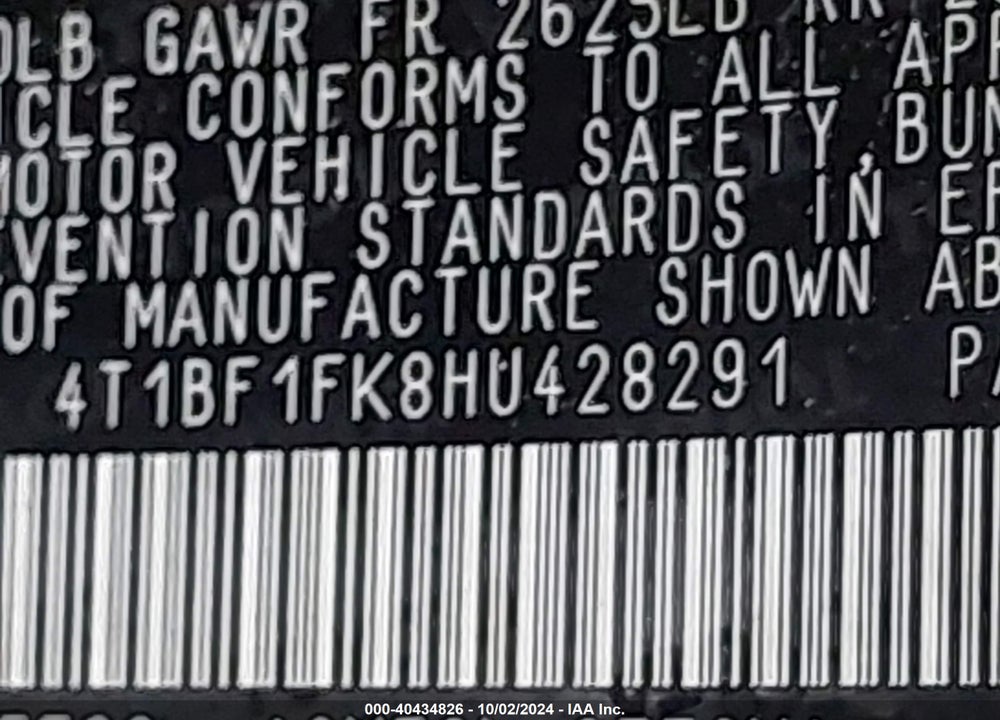 2017 TOYOTA CAMRY SE VIN: 4T1BF1FK8HU428291