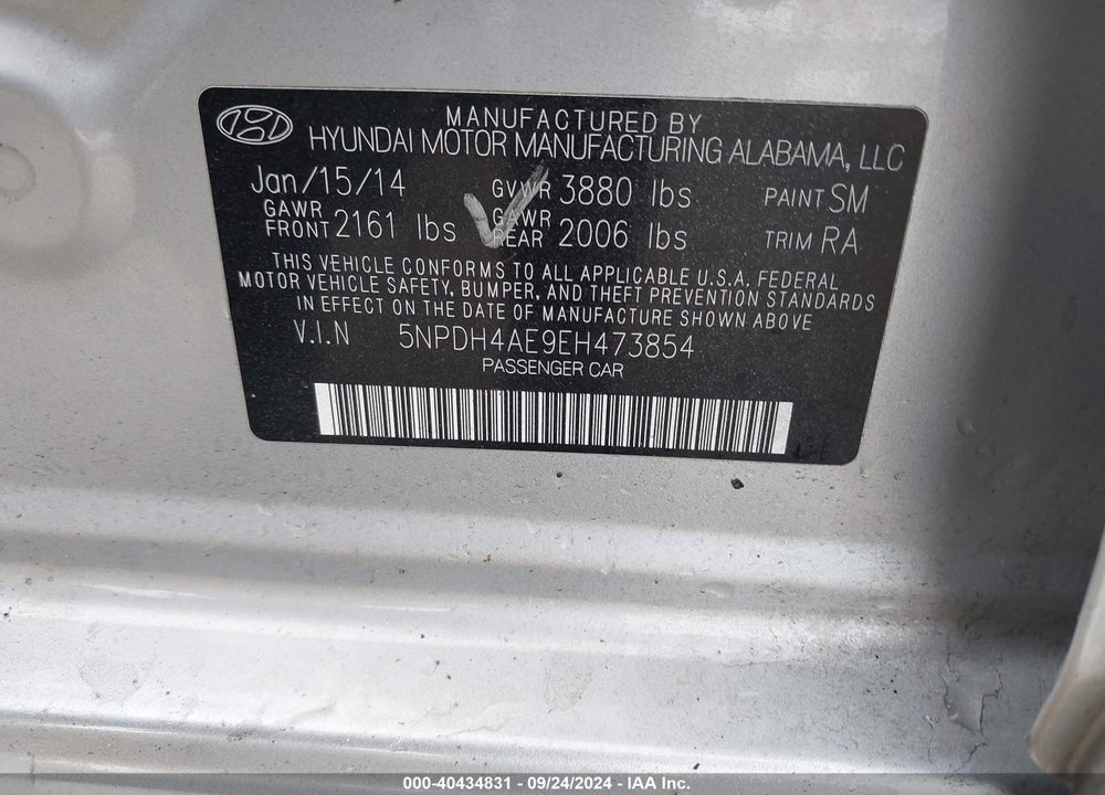 2014 HYUNDAI ELANTRA SE VIN: 5NPDH4AE9EH473854