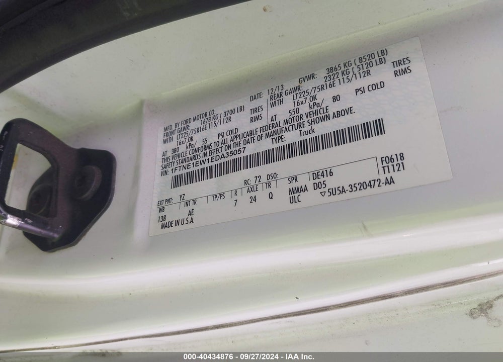 2014 FORD E-150 COMMERCIAL VIN: 1FTNE1EW1EDA35057