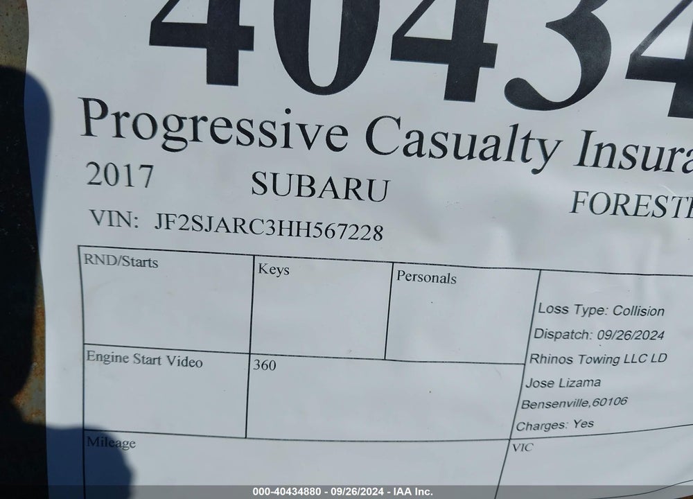 2017 SUBARU FORESTER 2.5I LIMITED VIN: JF2SJARC3HH567228