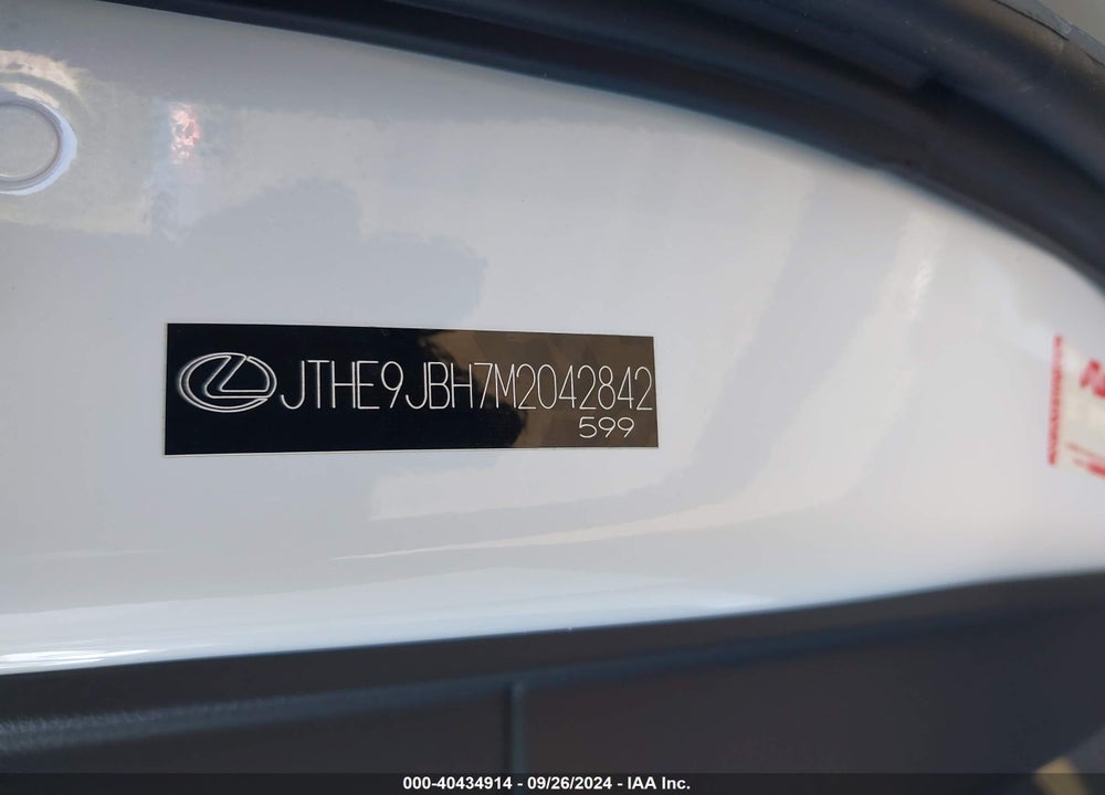 2021 LEXUS UX 250H F SPORT VIN: JTHE9JBH7M2042842